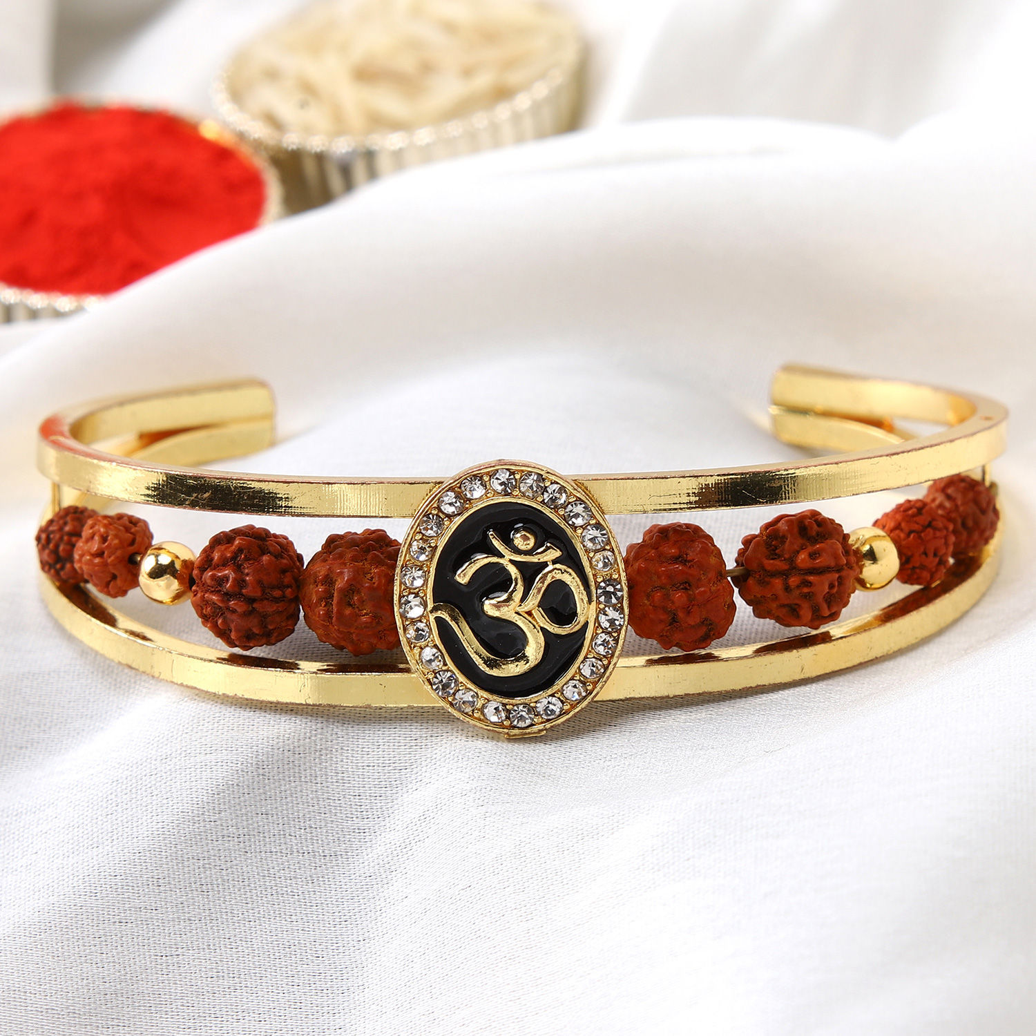 Om Rudraksha Bracelet Rakhi N Kaju Katli Combo Delivery In Singapore